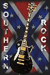 Bildbeschreibung: Südstaatenflagge (Rebelflag) mit E-Gitarre im Vordergrund.